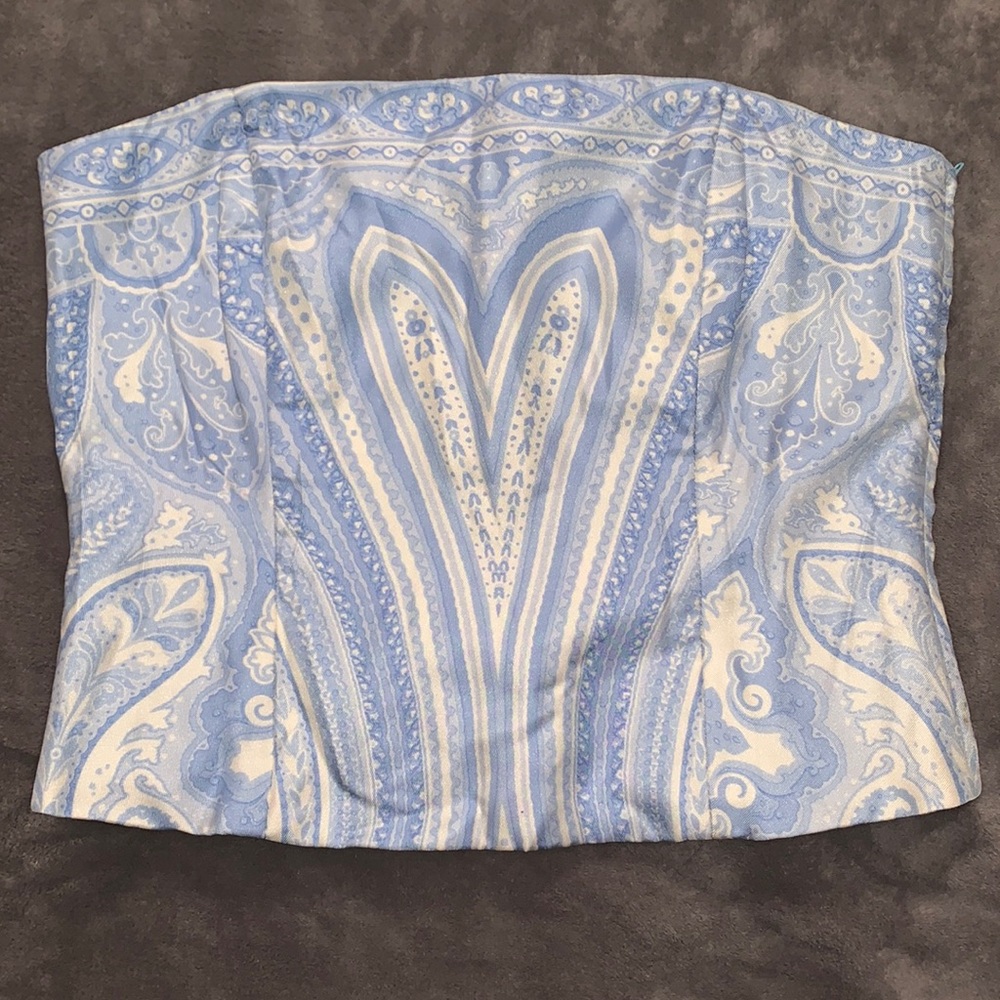 J. McLaughlin Corset Crop Top 10 Silk Paisley Pastel Blue Gen Z Trendy 2000s 90s